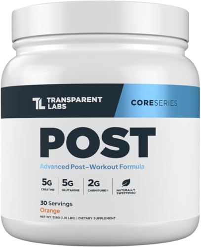 Transparent Labs Post - Post-Workout Recovery Muscle Builder w/L-Glutamine, Creatine Monohydrate, & Carnipure L-Carnitine L-Tartrate for Muscle Recovery & Building - 30 Servings, Orange by TransparentLabs