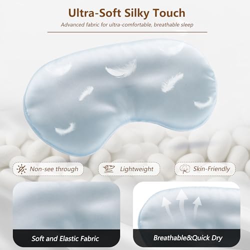 Sleep Mask Silk Eye Mask for Men Sleeping Mask, Adjustable Elastic Strap for Night Shading Sleep Mask, Soft and Comfortable for Both Men and Women (Light Blue, 3 Packs) - Image 4