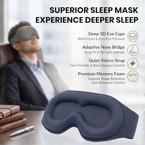 3D Maximum Blackout Sleep Eye Mask for Deep Sleep Men Women, Grey - Image 2