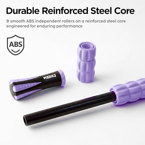 Muscle Roller & Massage Roller Stick for Athletes - Lymphatic Drainage Support, Relieves Muscle Soreness, Cramping & Tightness - Targets Legs, Arms, Back & Calves （Purple Wheel） - Image 5