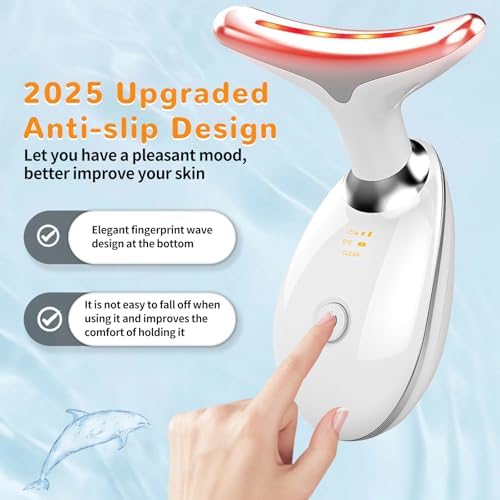 Facial Beauty Device, Face Massager Tool for Skin Care, Based on Triple Action LED, Thermal, and Vibration, Red and Blue LED Light, 7 Color Led Face and Neck Massager for Home Use (Glossy White) - Image 6
