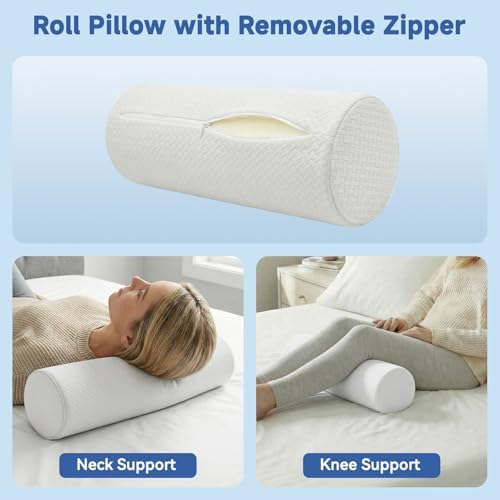Cervical Neck Pillow for Pain Relief & Sleeping, Ergonomic Posture Pillow Neck Support, Cooling Memory Foam Pillow with Roll Pillow, Orthopedic Contour Pillow for Side Back Stomach Sleepers, Blue - Image 4