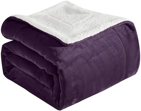 Elegant Comfort Ultra Soft Reversible Flannel Sherpa Blanket - Cozy Silky Fleece Throw for Couch, Bed - Plush Fuzzy Warm Winter Blanket for Gift, Twin XL, Purple by ELEGANTCOMFORT