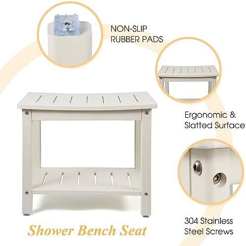 Apolimi HDPE Shower Bench, Shower Stool with Storage Shelf 2-Tier Spa Stool for Inside Shower,Water Resistant & Non-Slip Design Shower Seat (White L Size) - Image 5
