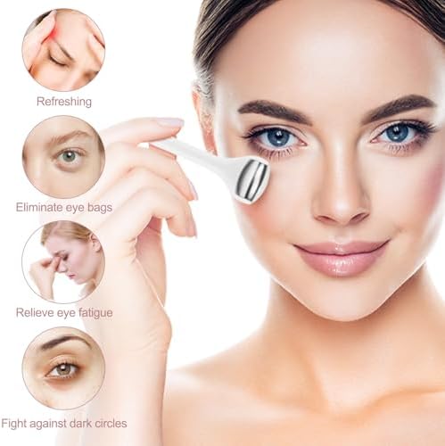 MAANGE Mini Eye & Face Rollers for Eye Massager, Stainless Steel Eye Ice Roller for Relief Puffiness Migraine Skincare Facial Roller (White) - Image 2