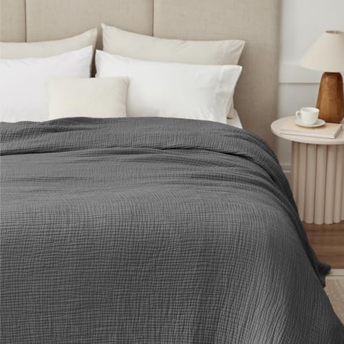 100% Cotton Muslin Blanket Queen 90" x 90", Breathable and Lightweight Cotton Throw Blankets for Bed, Soft Cooling Summer Gauze Blanket for Adults All Season, Charcoal Grey - Image 6