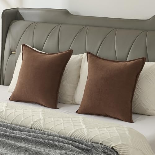 FUTEI Pack of 2 Chenille Throw Pillow Covers 26x26 Inch, Brown - Image 6