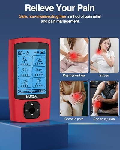 NURSAL 24 Modes TENS Unit Muscle Stimulator, Rechargeable Electronic Pulse Massager with 8 Pads for Back and Shoulder Pain Relief and Muscle Strength (Red) - Image 3