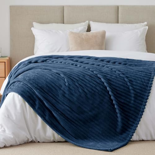 BEDELITE Ribbed Full Size Blanket for Bed, Navy, 84"x90" - Image 2