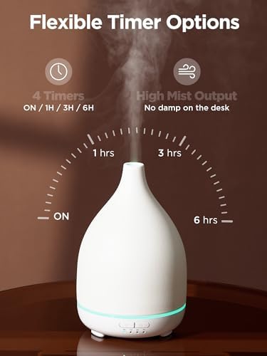 InnoGear 300ml Ceramic Essential Oil Diffuser, Diffusers for Home, White - Image 3