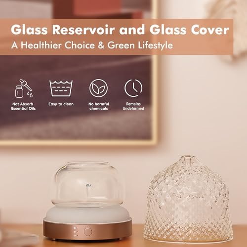 200ml Glass Reservoir Essential Oil Diffuser with Glass Dome Ultrasonic Aromatherapy Diffuser with Four Timer Colorful Light Auto-Off for Home Office Bedroom - Image 2