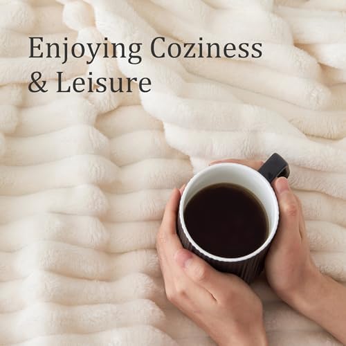 BEDELITE Ribbed Twin Blanket for Couch & Bed, Cream, 60"x80" - Image 4