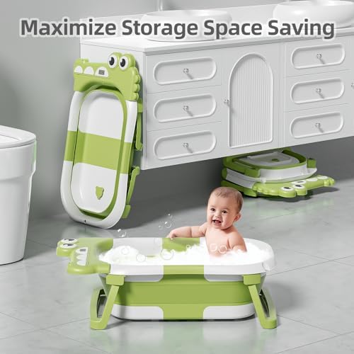 MoreFeel Collapsible Baby Bathtub for Newborn with Thermometer & 1 Hooded Towel & 1 Soft Floating Cushion,Portable Travel Bathtub with Drain Hole, Durable Foldable Baby Tubs for Infants to Toddler - Image 5