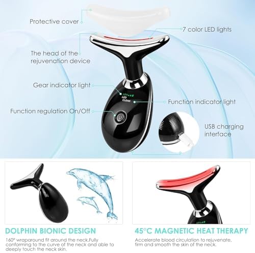 Facial Massager Red-Light-Therapy-for-Face and Neck, Face  culpting Wand with 7 Color (Bright Black) - Image 5
