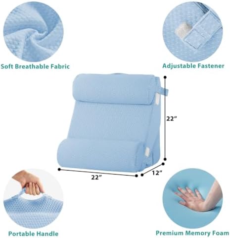 Bedluxe Adjustable 4pcs Bed Wedge Pillow Set, Memory Foam Wedges Pillow Post Surgery for Back, Neck, Leg Pain Relief, Pillows Wedge for Sleeping, Sitting up in Bed, Acid Reflux and GERD, Light Blue - Image 3
