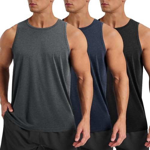 BOOJO 3 Pack Tank Tops Men - Summer Quick Dry Moisture Wicking Workout Muscle Sleeveless Shirts for Gym Beach Running by BOOJO