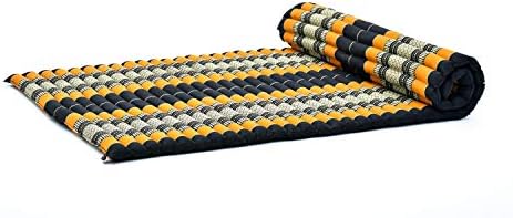 Leewadee - Kapok Roll Mat – Handcrafted Folding Sleep & Relaxation Mattress from Thailand, Ideal as Guest Bed, Camping Mat, Yoga Mat or Traditional Futon, 75 x 39 inches, Black Orange by Leewadee