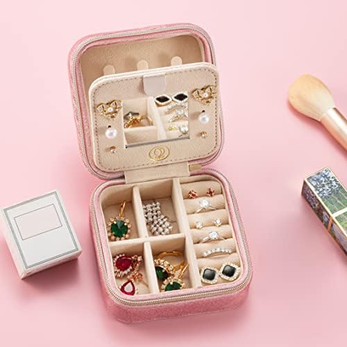 ZPROW Plush Velvet Travel Jewelry Case, Travel Jewelry Organizer, Jewelry Travel Case, Travel Jewelry Box, Small Jewelry Case, Jewelry Travel Box, Earring Organizer with Mirror - Pink 4packs - Image 6