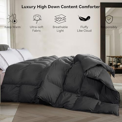 SNOWMAN Premium Down Comforter King Size,Dark Grey Duvet Insert All Season - Image 2