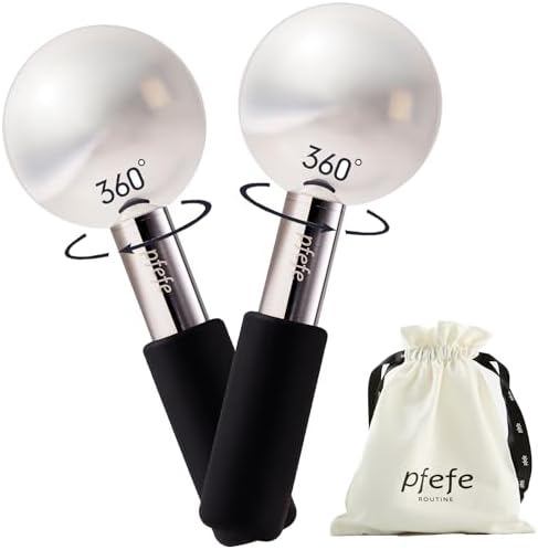 Pfefe 360 Rotating Ice Globes for Face & Eyes, Unbreakable Stainless Steel Cryo Sticks for Beauty Routines, Facials Cold Roller Colling Globes for Puffiness, Wrinkles, Dark Circles, Headaches by PfefeRoutine