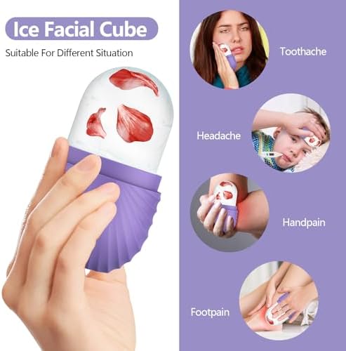 2pcs Ice Roller for Face and Eye, Silicone Ice Facial Roller Ice Holder, Face Ice Mold Skin Care, Face Icers Reusable Ice Cube Roller for Shrink Pores Anti Wrinkle Reduce Puffiness, Purple Brown - Image 4
