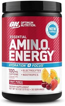 Optimum Nutrition Amino Energy Powder Plus Focus, Fruit Punch, 9.5 Oz by OPTIMUMNUTRITION