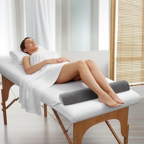 Saloniture Half Round Massage Table Bolster Pillow Pad - 26 x 6 x 3 Inch - Gray Velour - Image 5