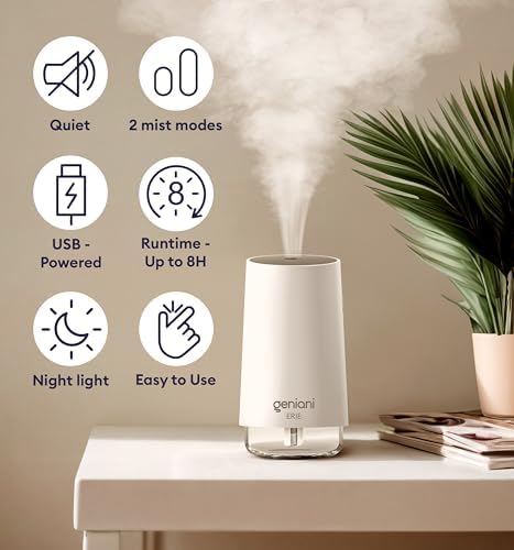 GENIANI Portable Cool Mist Humidifiers for Bedroom & Office - Ultrasonic Humidifier for Home, Baby, Small Room with Auto Shut Off, 250ML Easy to Clean Water Tank (Pack of 2) - Image 3