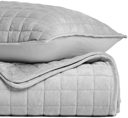 RECYCO Channel Box Stitch Velvet Quilt Set, King Size, Frost Gray - Image 5