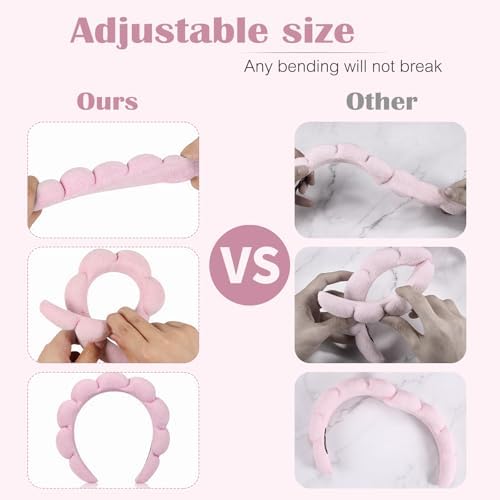 Ztomine Spa Headbands, Set of 2, Terry Cloth Headband Face Wash Headband Combo Pack - Puffy Makeup Headbands for Face Washing, Mask (Dark khaki + pink) - Image 4