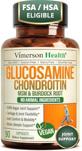 Vegan Glucosamine Chondroitin MSM – Joint Supplements for Men and Women with Glucosamine Sulfate 1500 mg – Joint Health Supplement for Cartilage, Mobility & Joint Support – 90 Capsules by VimersonHealth