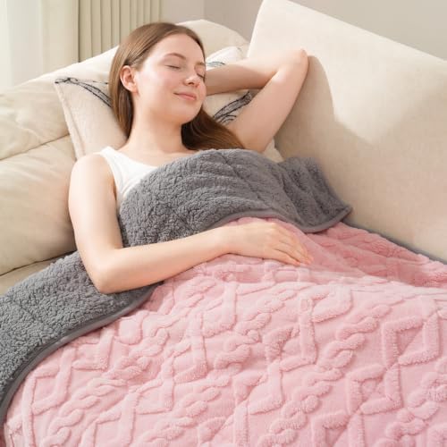 Drewin Weighted Blanket Full Size for Adults 15lbs,Pink & Grey,48" x 72" by Home