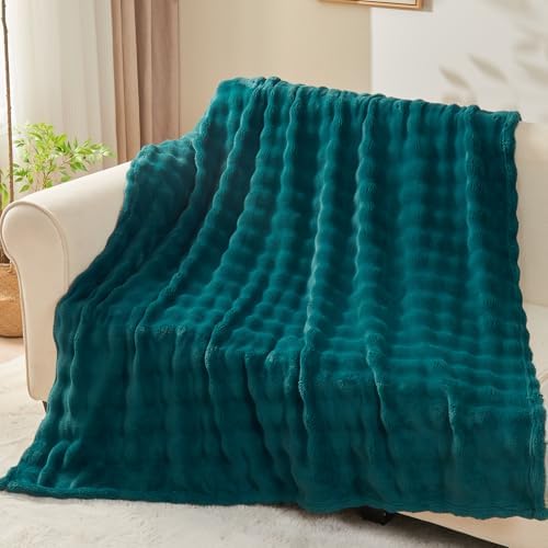 NEWCOSPLAY 3D Bubble Flannel Throw Blanket for Couch Dark Teal, 50"×60" - Image 2