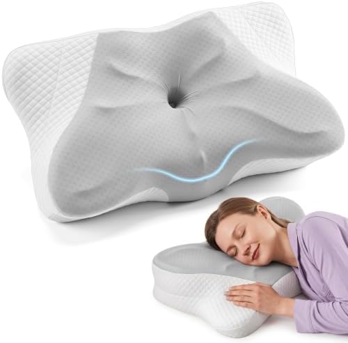 Sweetcrispy Cervical Pillow for Neck and Shoulder - Ergonomic Memory Foam Pillows, Contour Side Sleeper for Adults, Cooling Orthopedic Neck Support for Back Stomach Sleepers, Grey by Sweetcrispy