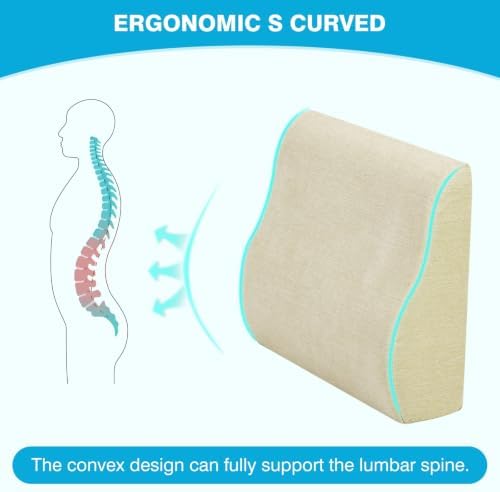 Back Support Pillow for Recliner Dual Layer Lumbar Support Pillow with Gel Memory Foam Ergonomic Orthopedic Lumbar Cushions for Elderly Lower Back Pain Relief Washable Cover Khaki - Image 6