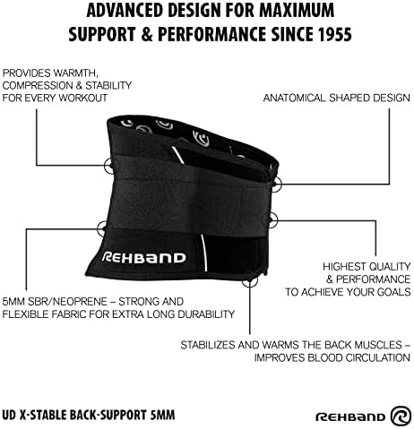 Rehband X-Stable Back Support, Neoprene back compression support 5mm, strong support for fitness and daily life, stabilizes lower back, Colour:Black, Size:XX-Large - Image 5