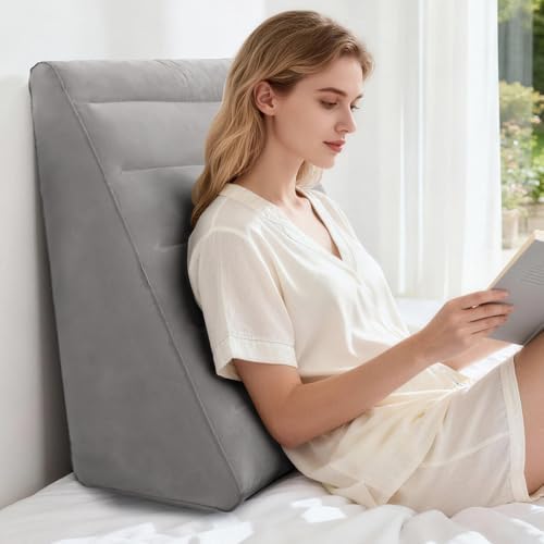 USHMA Inflatable Wedge Pillow for Traveling, 12 Inch Travel Bed Wedge for Headboard Triangle Pillow, Travel Wedge Pillow for Sleeping, Acid Reflux Relief, After Surgery, Back Pain Relief by USHMA