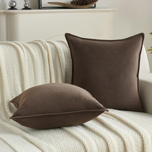 FUTEI Pack of 2 Chenille Throw Pillow Covers 12x20 Inch, Dark Coffee - Image 5