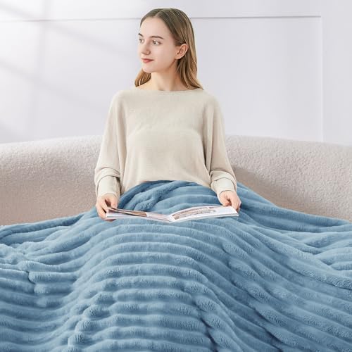 BEDELITE Ribbed King Size Blanket for Bed, Blue, 108"x90" - Image 3