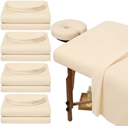 Oudain 4 Sets 3 Piece Soft Microfiber Massage Table Sheets Set Bulk Includes Massage Flat Sheet and Fitted Sheet and Face Rest Cover(Beige) by Oudain