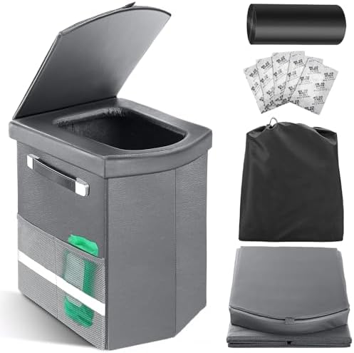 2026 Upgraded XL Portable Toilet for Adults,Tall Camping Toilet with Lid and Convenient Carry Bag, Portable Potty for Camping, Hiking, Car Travel,Truck, RV, Boating, Road Trips, Beach (Gray, 16.5''H) by Sckee