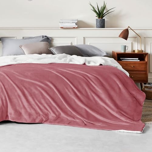 Bedsure GentleSoft Sherpa Fleece Blanket Queen Size for Bed, Non-Heated, Thick and Warm Throw for Women and Men, Soft Fuzzy Plush Queen Blanket for Winter, Dusty Rose, 90x90 Inches - Image 3