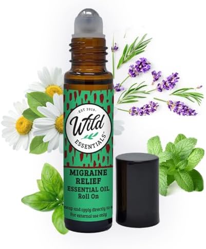 mEssentials Migraine Relief 10ml Essential Oil Roll On, Organic Jojoba Oil, All Natural, Slim Glass Bottle, Premium Stainless Steel Applicator by WildEssentials