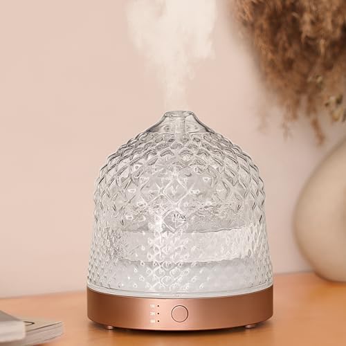 200ml Glass Reservoir Essential Oil Diffuser with Glass Dome Ultrasonic Aromatherapy Diffuser with Four Timer Colorful Light Auto-Off for Home Office Bedroom by Levoair