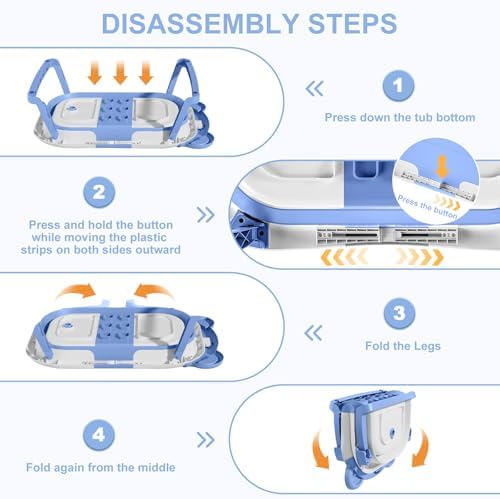 MoreFeel Collapsible Baby Bathtub for Newborn with Thermometer & 1 Hooded Towel & 1 Soft Floating Cushion,Portable Travel Bathtub with Drain Hole, Durable Foldable Baby Tubs for Infants to Toddler - Image 5