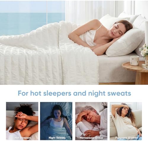 Cozy Bliss Vertical Striped Seersucker Cooling Comforter King Size, Lightweight Airflow Silky Cooling Bedding with Q-Max>0.45 for Bedroom, Home Decor, Hot Sleepers & Night Sweats, White 106"×90" - Image 4