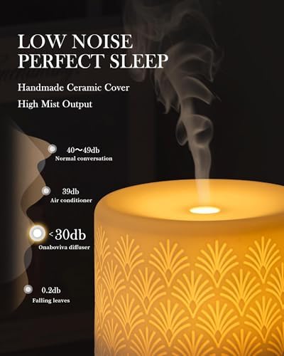Essential Oil Diffuser - 280ml Ceramic Diffuser for Large Room & Commercial Use, 2.4MHz Aromatherapy Diffuser with Cool Mist Humidifier & Night Light, Ideal for Bedroom, Office, Yoga, Spa, Gifts - Image 3