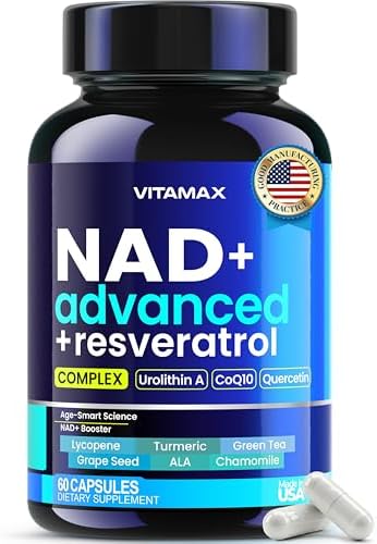 Liposomal NAD+ Supplement Extra Strength | Urolithin A, Resveratrol, CoQ10 - Women & Men - ALA, Green Tea, Quercetin, Lycopene | High Purity, Energy & Regeneration - Made in USA – 60ct by Vitamax