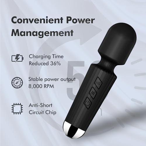 Portable Quiet Vibrating Mini Massager for Women & Men, Personal Handheld Electric Massager for Back Neck Shoulder Muscle Pain Relief & Relaxation, 20 Modes 8 Speeds (Black) - Image 3
