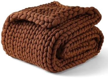 YnM Chunky Throw Blanket, Medium-Weight, Hand Knitted, Skin Friendly, Ventilated and Breathable, Machine Washable, Home Décor Piece for Couch, Sofa and Bed (Brown, 50x70 Inch) by YNM